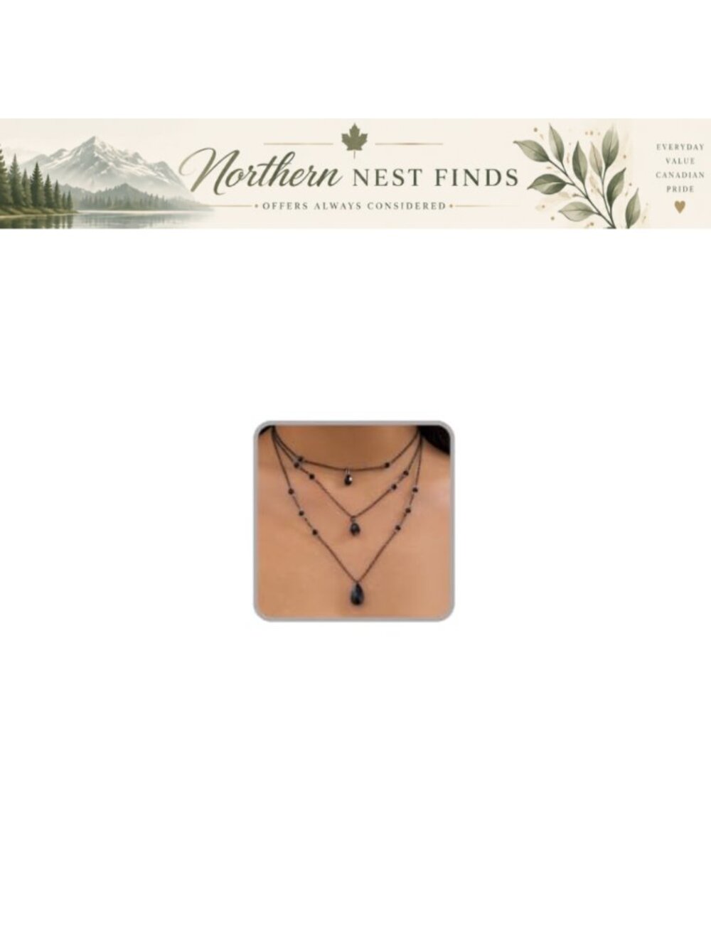 Layered Choker Necklace Set - 3 Layer Black Alloy Necklace with Crystal Pendant